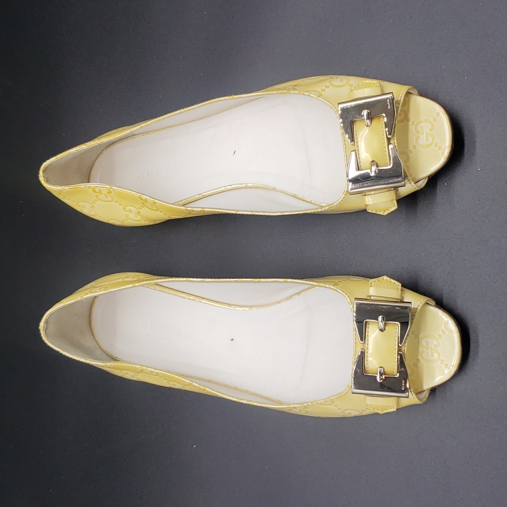 Gucci Yellow Loafers with Metallic Buckle